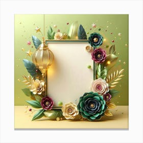 Frame With Flowers And Leaves Canvas Print