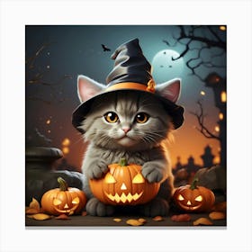 Halloween Kitten With Pumpkins Canvas Print