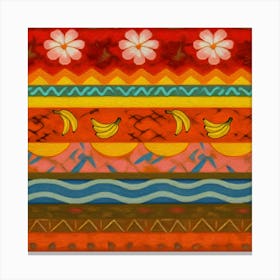 Colorful Abstract Pattern With Bands Of Flowers, Zigzags, Waves, Bananas, And Geometric Shapes Canvas Print