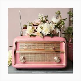 Firefly Vintage Pink And Grey Radio With Pastel Flowers 40171 (2) Canvas Print