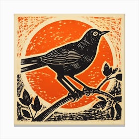 Retro Bird Lithograph Blackbird 2 Canvas Print