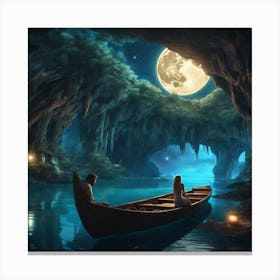 813498 Realistic Vision Bioluminescent Cave, Bridge, Boat Xl 1024 V1 0 Canvas Print
