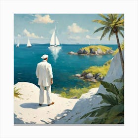 Man Looking At Sailboats Canvas Print