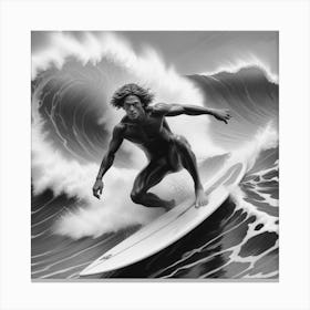 Black And White Surfer 10 Canvas Print