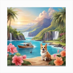 Corgi On The Beach 2 Canvas Print