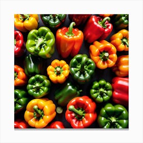 Colorful Peppers On Black Background 4 Canvas Print