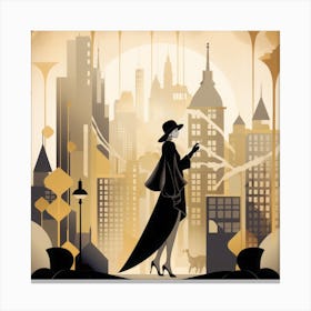 Art Deco inspired illustration of a woman wearing a fur coat and a cloche hat Canvas Print