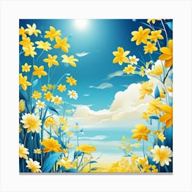 Yellow Flowers In A Field Canvas Print