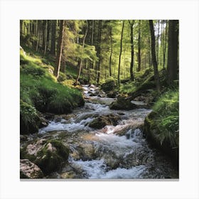 River Stream In The Forest Canvas Print