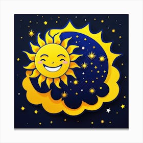 Lovely smiling sun on a blue gradient background 46 Canvas Print