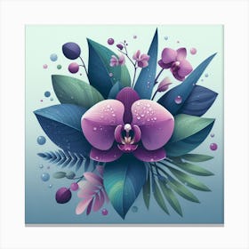 Scandinavian style, Purple orchid flower on tropical leaves 3 Canvas Print