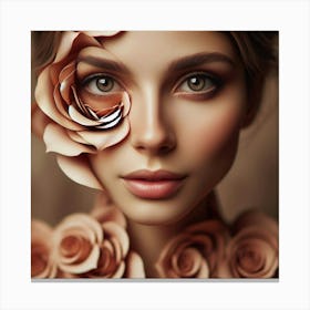 Portrait Of A Woman With Roses Canvas Print
