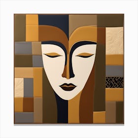 Patchwork Quilting Abstract Face Art with Earthly Tones, American folk quilting art, 1214 Canvas Print