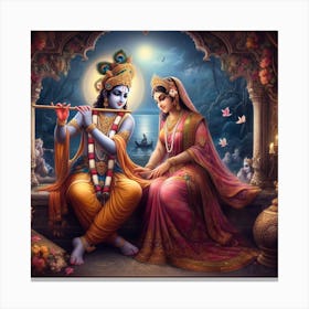 Krishna plays flute for Radha for the last time Canvas Print