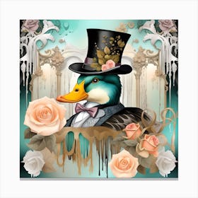 Duck In Top Hat Watercolor Splash Dripping 14 Canvas Print