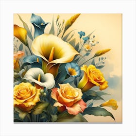 A beautiful and distinctive bouquet of roses and flowers Canvas Print