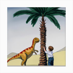 Baby Petting a Dinosaur 2 Canvas Print