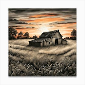 Barn At Sunset Canvas Print