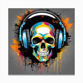 Skull With Headphones 10 Canvas Print
