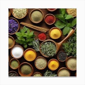 Various Herbs And Spices Canvas Print