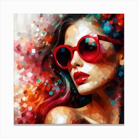 Woman In Sunglasses Colorful Canvas Print