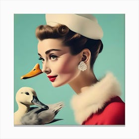 Audrey Hepburn With Duck Canvas Print