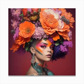 Young Woman With Flowers On Her Head Canvas Print