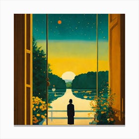Woman Looking Out A Window Canvas Print