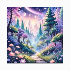 A Fantasy Forest With Twinkling Stars In Pastel Tone Square Composition 439 Canvas Print