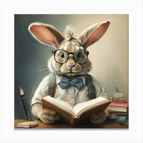 Rabbit Reading Book Canvas Print