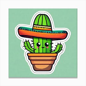 Mexico Cactus With Mexican Hat Sticker 2d Cute Fantasy Dreamy Vector Illustration 2d Flat Cen (11) Canvas Print