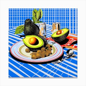 Avocado Blue Checkerboard Canvas Print