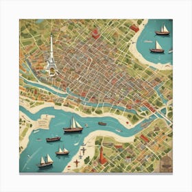A Vintage Inspired Map Illustration Of A Famous City, With Detailed Landmarks And Retro Typography, Great For Printing On Art Prints And Postcards Canvas Print