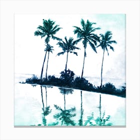 Palm Tree Reflections Teal Square Canvas Print
