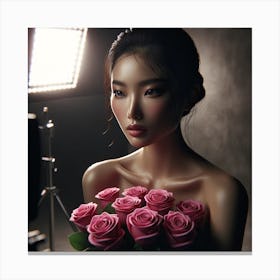 Beautiful Asian Woman With Roses Canvas Print