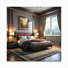 Luxurious Bedroom Interior With Sunlit Window Canvas Print