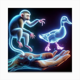 Holographic Monkey And A Duck spirit Canvas Print