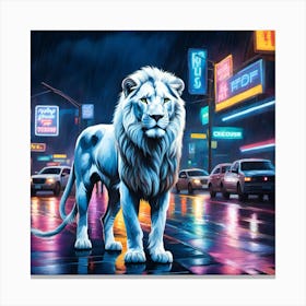 Lion On The Street Canvas Print