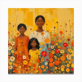 Family In Flowers Canvas Print