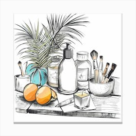 Illustration Of Beauty Products Canvas Print