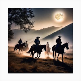 Cowboys In The Moonlight 1 Canvas Print