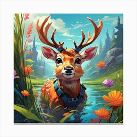 Deer In The Water 13 Canvas Print