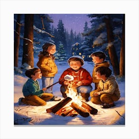 Children Around A Campfire Canvas Print