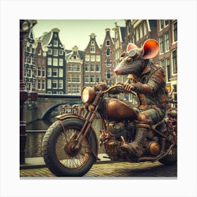 Steampunk Rat On A Motorcycle In The Center Of Amsterdam 3 Canvas Print