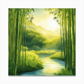 A Stream In A Bamboo Forest At Sun Rise Square Composition 320 Canvas Print