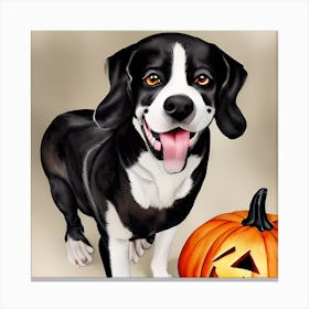 A Dog And His Pumpkin Canvas Print