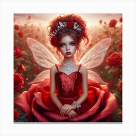 Fairy Girl In Red Roses Canvas Print