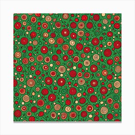 Christmas Swirls, A Pattern Featuring Abstract Geometric Shapes With Lines Rustic Green And Red Colors, Flat Art, 119 Canvas Print