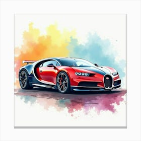 Bugatti Eb110 In A Colorful Watercolor Scene, No Signature Or Logo 1 Canvas Print