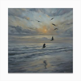 Seagulls At Sunset Canvas Print